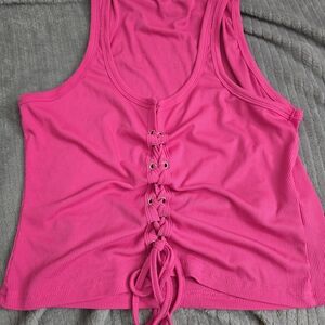 Pink Lace-Up Tank Top